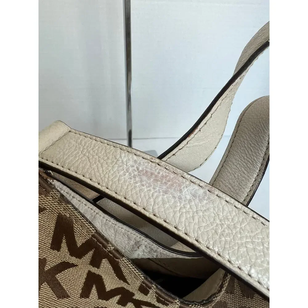 Michael Kors Signature Brown Canvas with‎ White Leather Shoulder/Hand Bag Purse